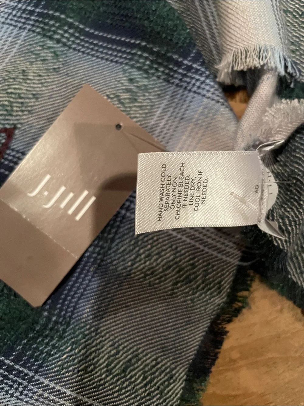 NWT J jill Indiana Cotton Embroidered Plaid floral patchwork triangle scarf